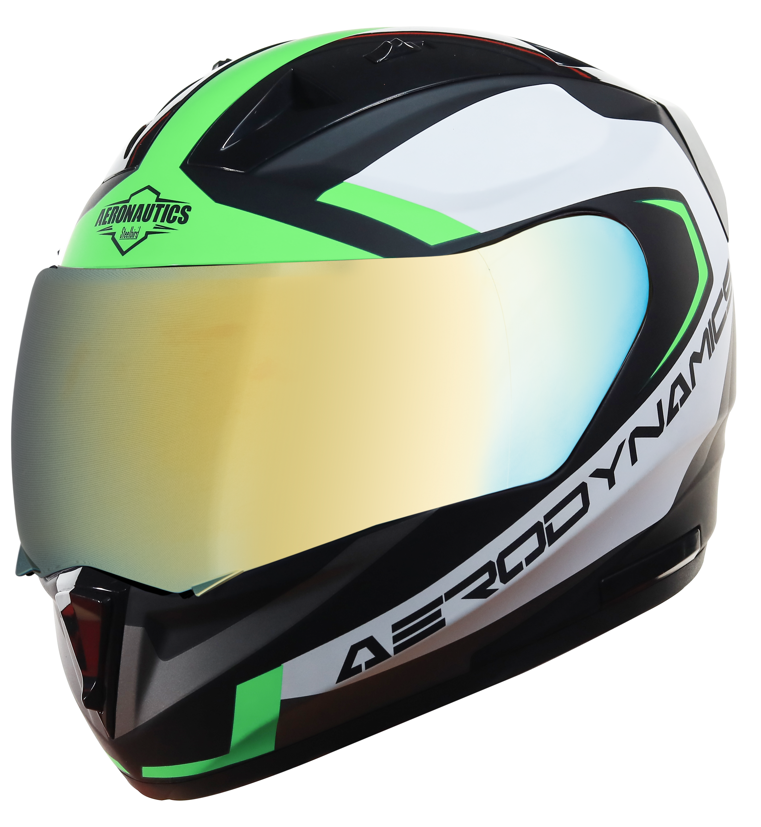 SA-1 Aerodynamics Mat Black With Green(Fitted With Clear Visor Extra Gold Chrome Visor Free)